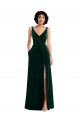 Stretch Velvet V-Neck V-Back A-Line Dark Green Prom Dress Canada Factory