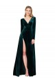 Stretch Velvet V-Neck A-Line Dark Green Black Tie Prom Dress Canada Factory