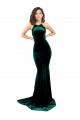 Stretch Velvet High Neck Open Back Mermaid Dark Green Prom Dress Canada Factory