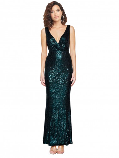 Sequin V-Neck Mermaid Dark Green Prom Dress Canada Factory