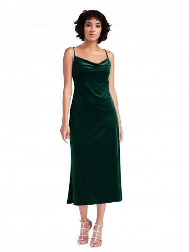 Stretch Velvet Cowl Neck Open Back Sheath Dark Green Black Tie Prom Dress Canada Factory