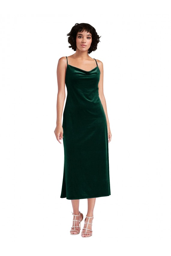 Stretch Velvet Cowl Neck Open Back Sheath Dark Green Black Tie Prom Dress Canada Factory