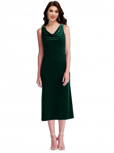 Stretch Velvet Cowl Neck V-Back Sheath Dark Green Prom Dress Canada Factory