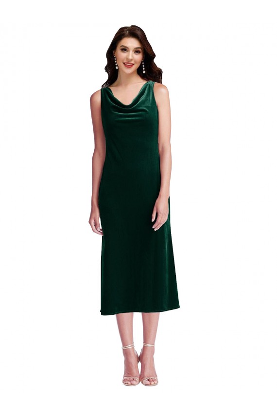 Stretch Velvet Cowl Neck V-Back Sheath Dark Green Prom Dress Canada Factory