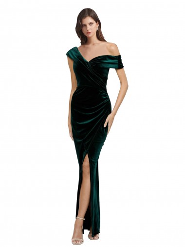 Stretch Velvet Sweetheart Sheath Dark Green High Low Prom Dress Canada Factory