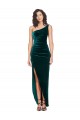 Stretch Velvet One Shoulder Low Back Sheath Dark Green High Low Prom Dress Canada Factory