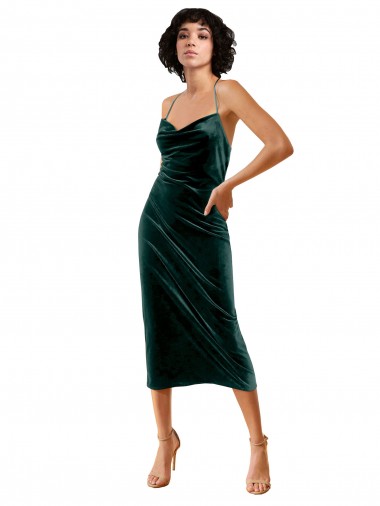 Stretch Velvet Cowl Neck Open Back Sheath Dark Green Prom Dress Canada Factory