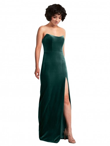 Stretch Velvet Strapless Low Back Sheath Dark Green Black Tie Prom Dress Canada Factory