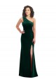 Stretch Velvet One Shoulder Trumpet Dark Green Black Tie Prom Dress Canada Factory