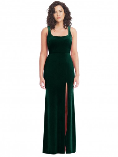 Stretch Velvet Square Neck Trumpet Dark Green Prom Dress Canada Factory