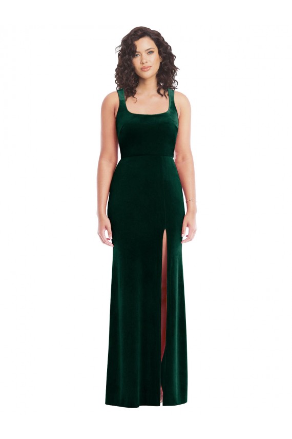 Stretch Velvet Square Neck Trumpet Dark Green Prom Dress Canada Factory