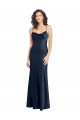 Stretch Satin Cowl Neck Open Back A-Line Dark Navy Black Tie Prom Dress Canada Factory