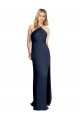 Stretch Satin Halter Neck Open Back A-Line Dark Navy Prom Dress Canada Factory