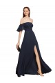 Soft Chiffon Off the Shoulder A-Line Dark Navy Prom Dress Canada Factory