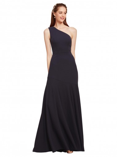 Stretch Crepe One Shoulder A-Line Dark Navy Prom Dress Canada Factory