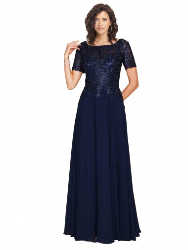 Soft Chiffon Round Neck A-Line Dark Navy Prom Dress Canada Factory