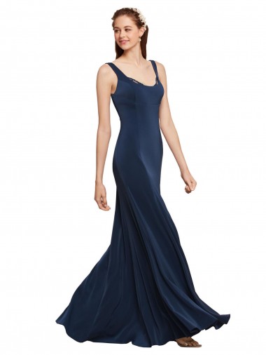 Stretch Crepe Round Neck Low Back A-Line Dark Navy Prom Dress Canada Factory