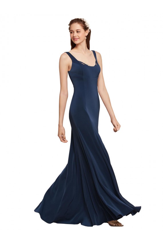 Stretch Crepe Round Neck Low Back A-Line Dark Navy Prom Dress Canada Factory