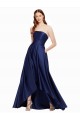Satin Strapless Low Back A-Line Dark Navy High Low Prom Dress Canada Factory