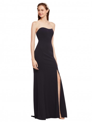 Stretch Crepe Strapless Low Back A-Line Dark Navy Prom Dress Canada Factory
