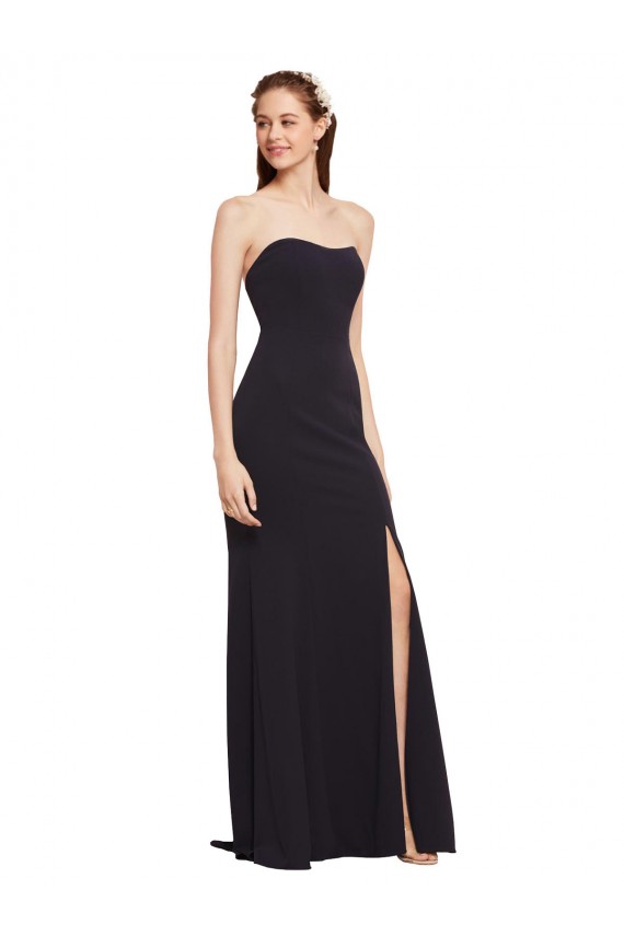 Stretch Crepe Strapless Low Back A-Line Dark Navy Prom Dress Canada Factory