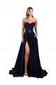 Stretch Crepe High Neck Low Back A-Line Dark Navy Prom Dress Canada Factory