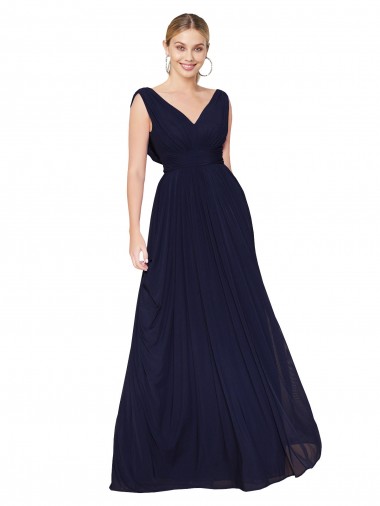 Soft Chiffon High Neck A-Line Dark Navy Prom Dress Canada Factory