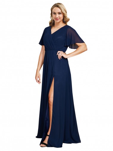 Soft Chiffon V-Neck A-Line Dark Navy Plus Size Formal Prom Dress Canada Factory