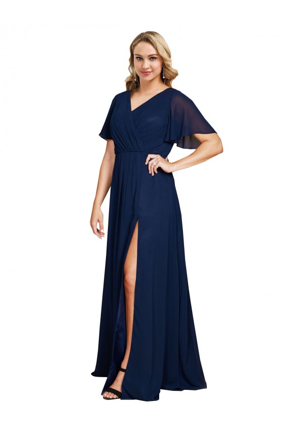 Soft Chiffon V-Neck A-Line Dark Navy Plus Size Formal Prom Dress Canada Factory