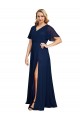 Soft Chiffon V-Neck A-Line Dark Navy Plus Size Formal Prom Dress Canada Factory