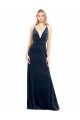 Stretch Velvet V-Neck V-Back A-Line Dark Navy Long Prom Dress Canada Factory