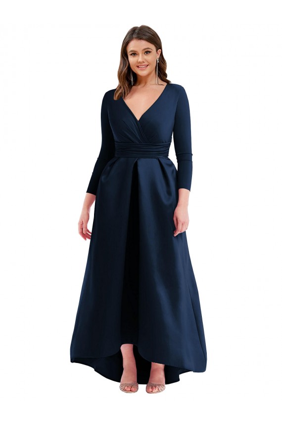 Spandex V-Neck Ball Gown Dark Navy High Low Plus Size Prom Dress Canada Factory