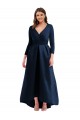 Spandex V-Neck Ball Gown Dark Navy High Low Plus Size Prom Dress Canada Factory