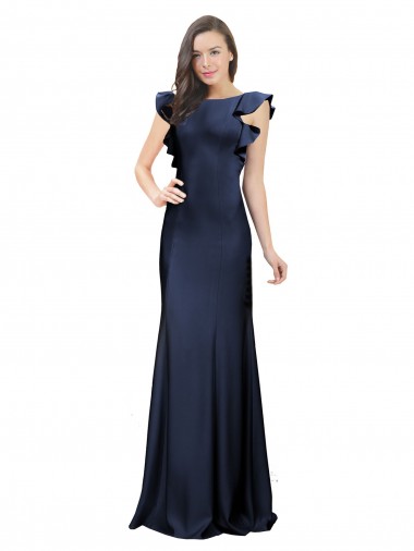 Stretch Crepe Bateau Neck Keyhole Back Mermaid Dark Navy Prom Dress Canada Factory