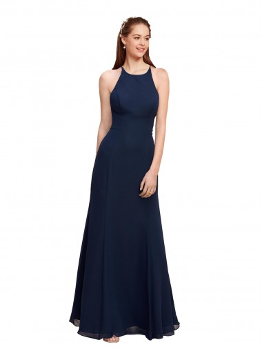 Soft Chiffon High Neck Mermaid Dark Navy Prom Dress Canada Factory