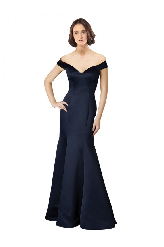 Satin V-Neck Mermaid Dark Navy Prom Dress Canada Factory
