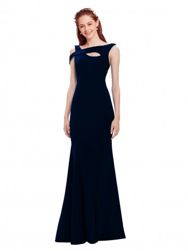 Stretch Crepe Off the Shoulder Mermaid Dark Navy Prom Dress Canada Factory