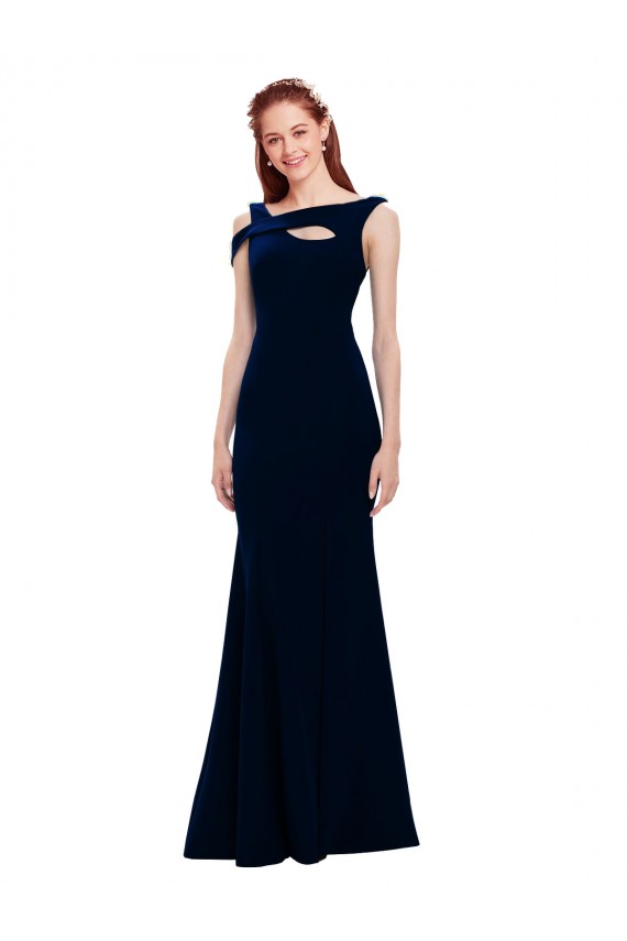 Stretch Crepe Off the Shoulder Mermaid Dark Navy Prom Dress Canada Factory