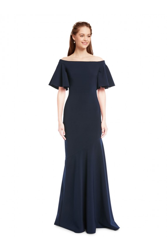 Stretch Crepe Off the Shoulder Mermaid Dark Navy Long Prom Dress Canada Factory