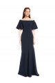 Stretch Crepe Off the Shoulder Mermaid Dark Navy Long Prom Dress Canada Factory