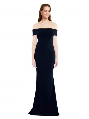 Stretch Crepe Off the Shoulder Keyhole Back Mermaid Dark Navy Prom Dress Canada Factory