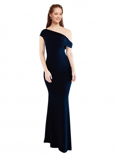 Stretch Crepe One Shoulder Mermaid Dark Navy Prom Dress Canada Factory