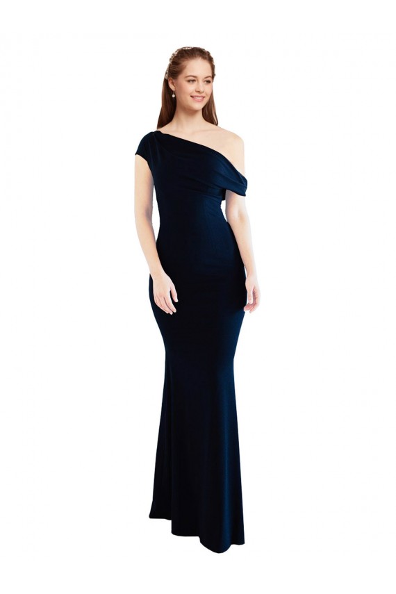 Stretch Crepe One Shoulder Mermaid Dark Navy Prom Dress Canada Factory