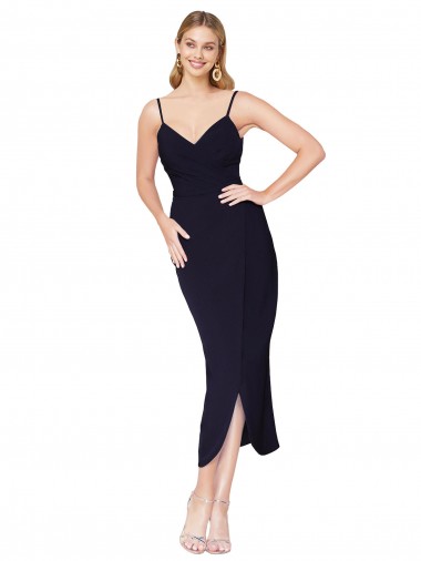 Stretch Crepe High Neck V-Back Mermaid Dark Navy Prom Dress Canada Factory