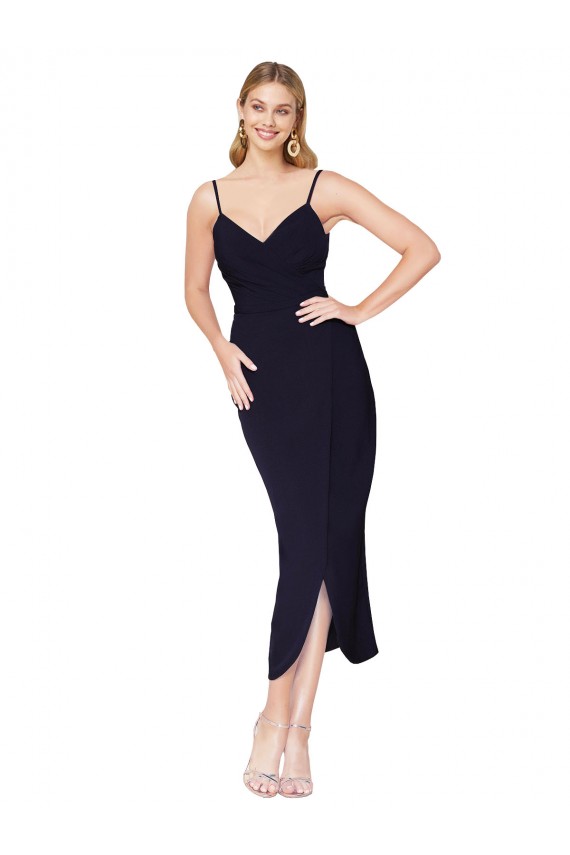 Stretch Crepe High Neck V-Back Mermaid Dark Navy Prom Dress Canada Factory