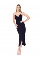 Stretch Crepe High Neck V-Back Mermaid Dark Navy Prom Dress Canada Factory