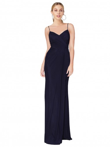 Soft Chiffon High Neck V-Back Mermaid Dark Navy Prom Dress Canada Factory