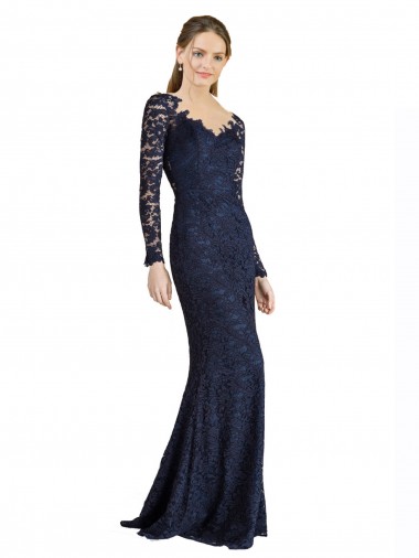 Lace Sweetheart Keyhole Back Mermaid Dark Navy Prom Dress Canada Factory