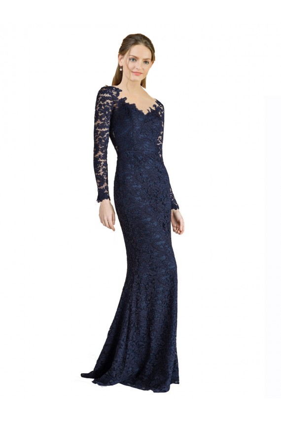 Lace Sweetheart Keyhole Back Mermaid Dark Navy Prom Dress Canada Factory