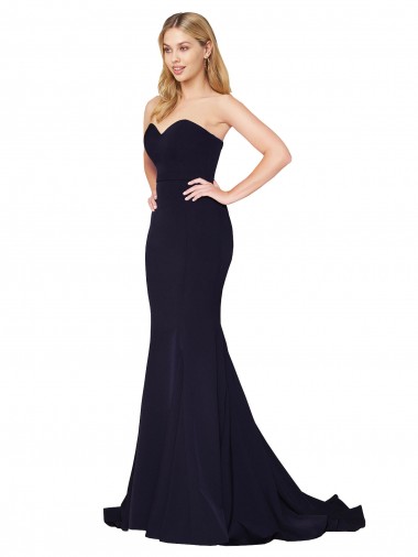 Stretch Crepe High Neck Mermaid Dark Navy Prom Dress Canada Factory